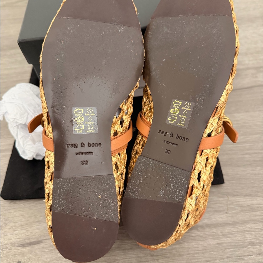 rag & bone Gold Woven Spire Mary Jane Flats with Tan Trim Size 8 US (EU38) - Picture 6 of 6